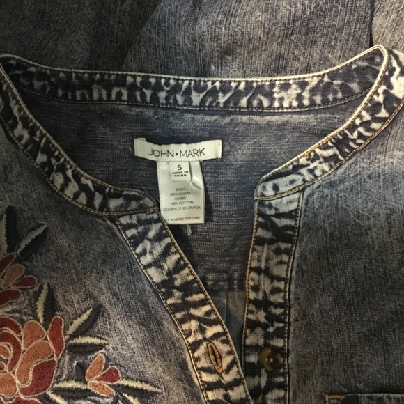 JOHN MARK DENIM FLANNEL EMBROIDERED FRONT SIDE POCKET DRESS/ SIZE SMALL - Picture 3 of 5